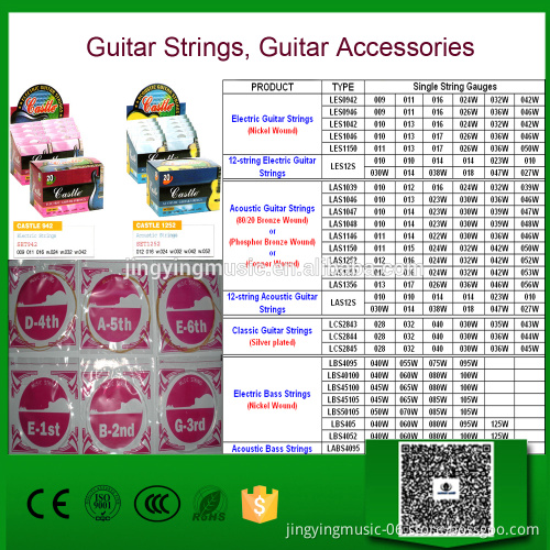 Nickel wound and phosphorous/bronze/copper wound Electric Acoustic Guitar Strings with Hexagonal core